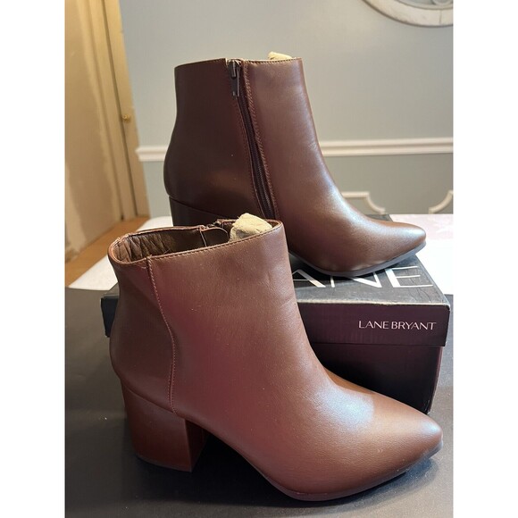 Lane Bryant Brown Inside Zip Block Heel Ankle Booties Boots Sz 9 W - Picture 2 of 10